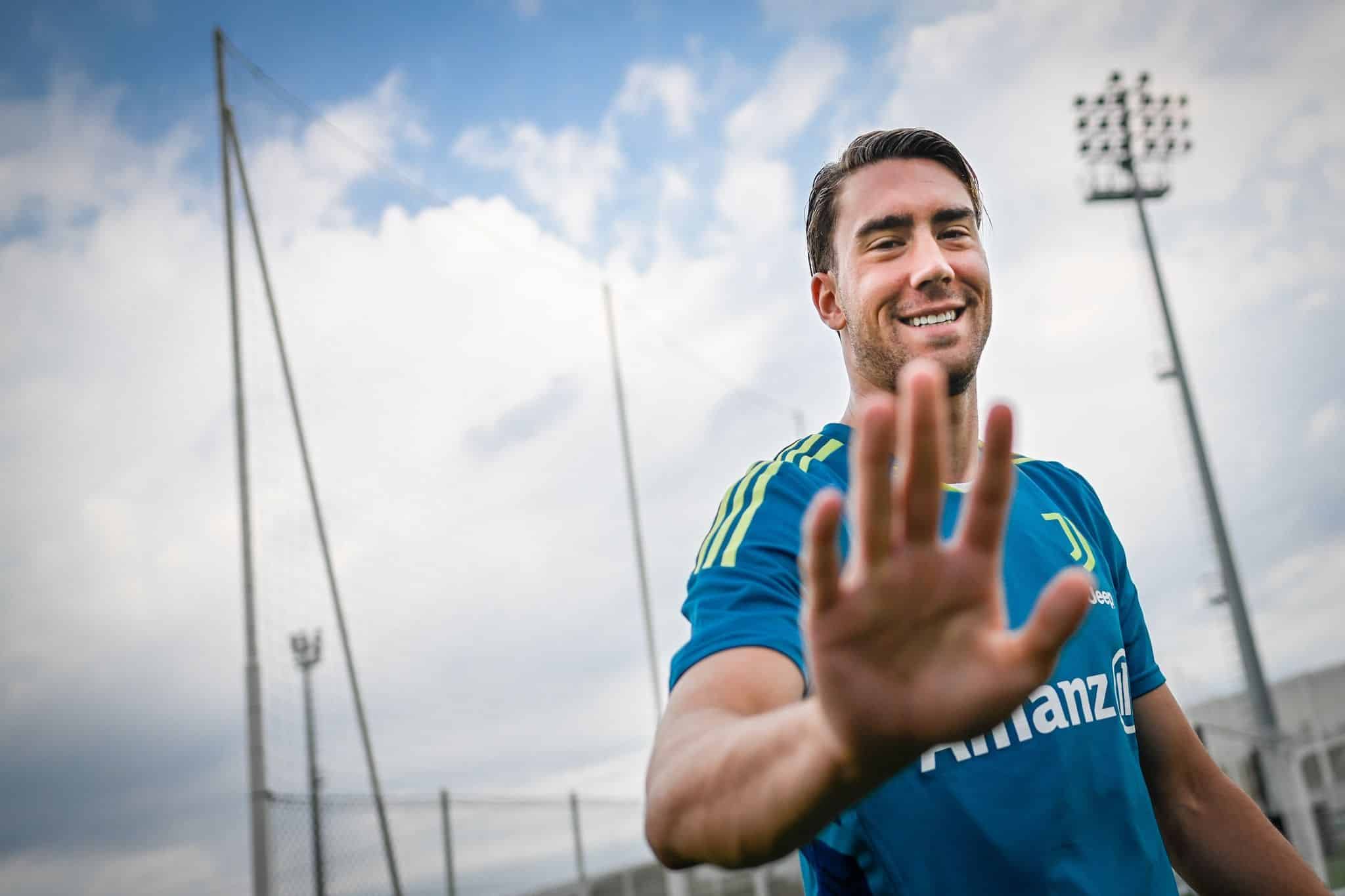 Dusan Vlahovic en entrenamiento. Fuente: Juventus