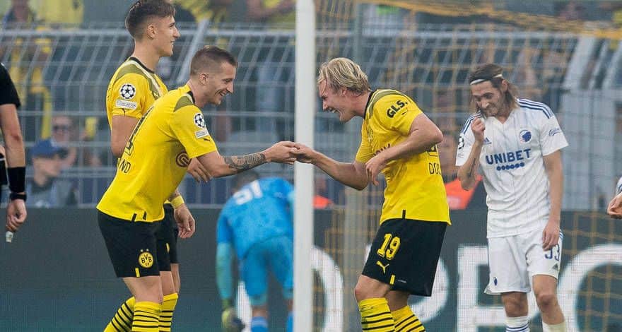 Borussia Dortmund 3-0 Copenhague: Reus y Brandt ayudaron a 'BVB' a conseguir su tercer estreno consecutivo con triunfo en la Champions, algo que no sucedía desde el curso 14-15. Fuente: Borussia Dortmund.