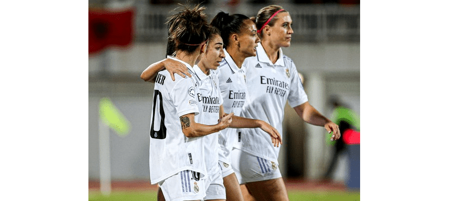 El Real Madrid en su último partido de la UWCL ante el KFF Vllaznia. Fuente: Twitter Oficial del Real Madrid (@realmadridfem)