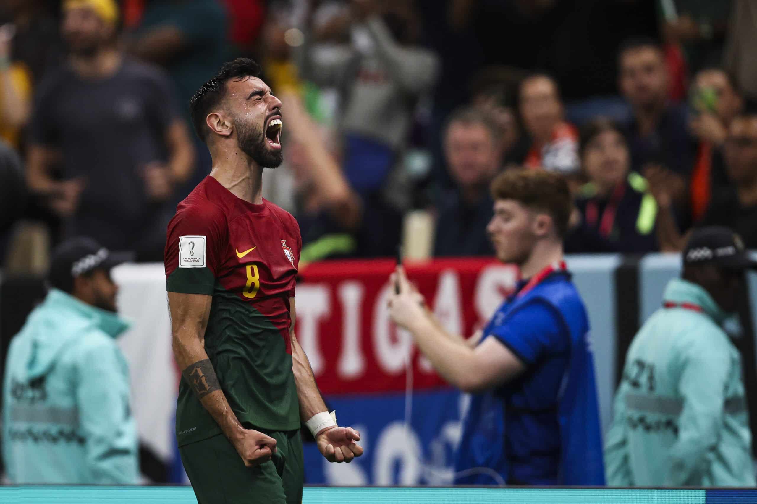 Bruno Fernandes tras anotar un doblete ante Uruguay