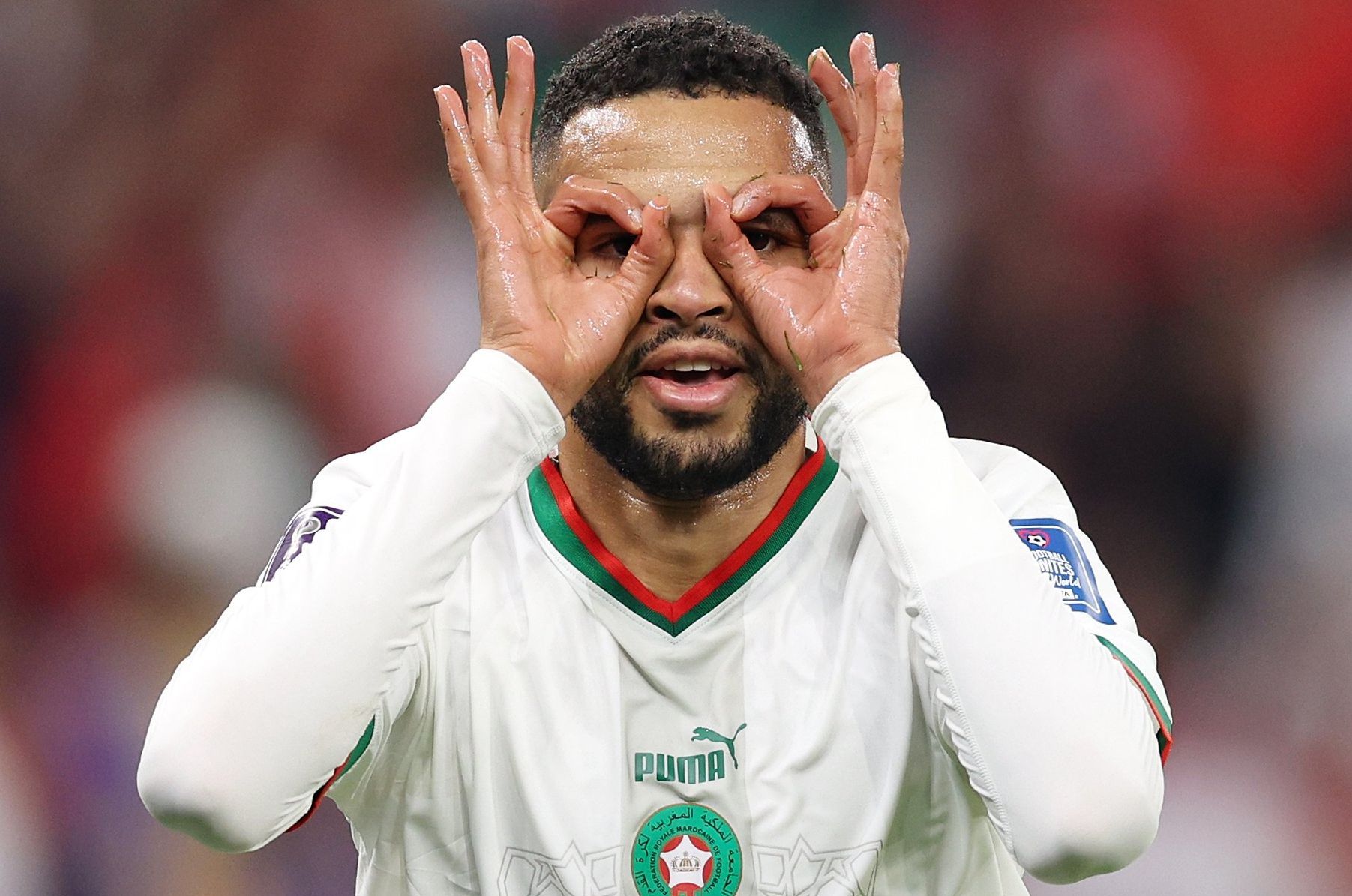 Youssef En-Nesyri celebrando un gol con Marruecos