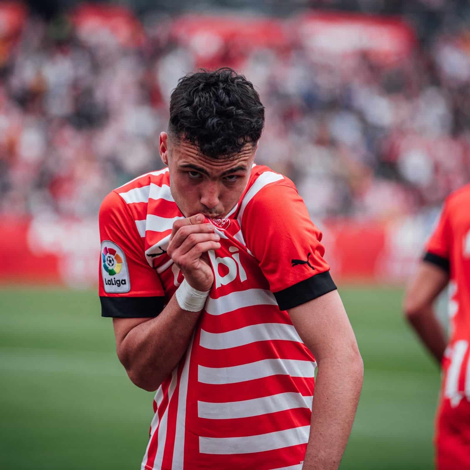 Arnau Martínez en la celebración de su gol ante el Espanyol. Foto: girona FC