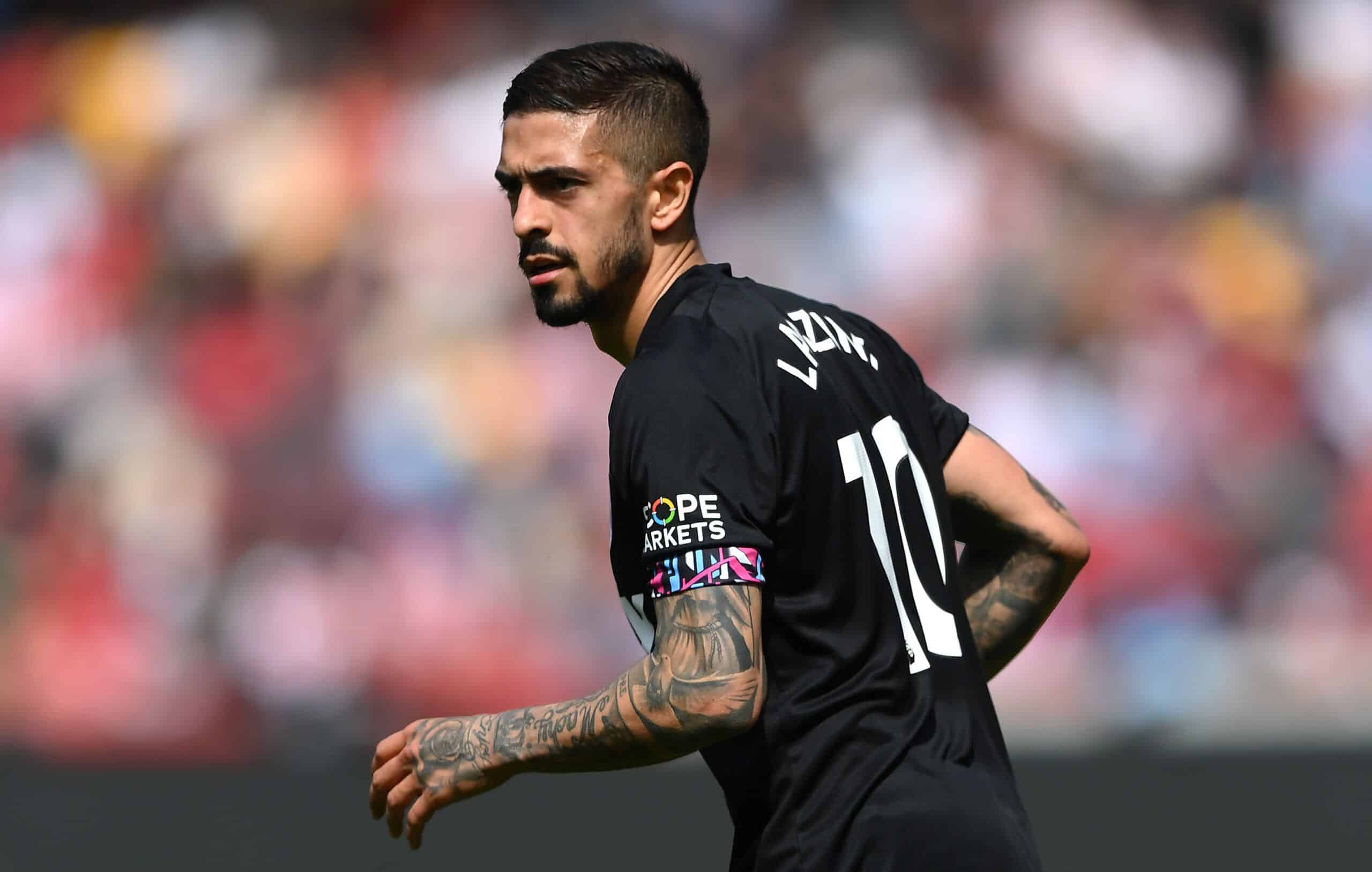 BRENTFORD, ENGLAND - MAY 14: Manuel Lanzini of West Ham United  during the Premier League match between Brentford FC and West Ham United at Gtech Community Stadium on May 14, 2023 in Brentford, England. (Photo by Alex Davidson/Getty Images)