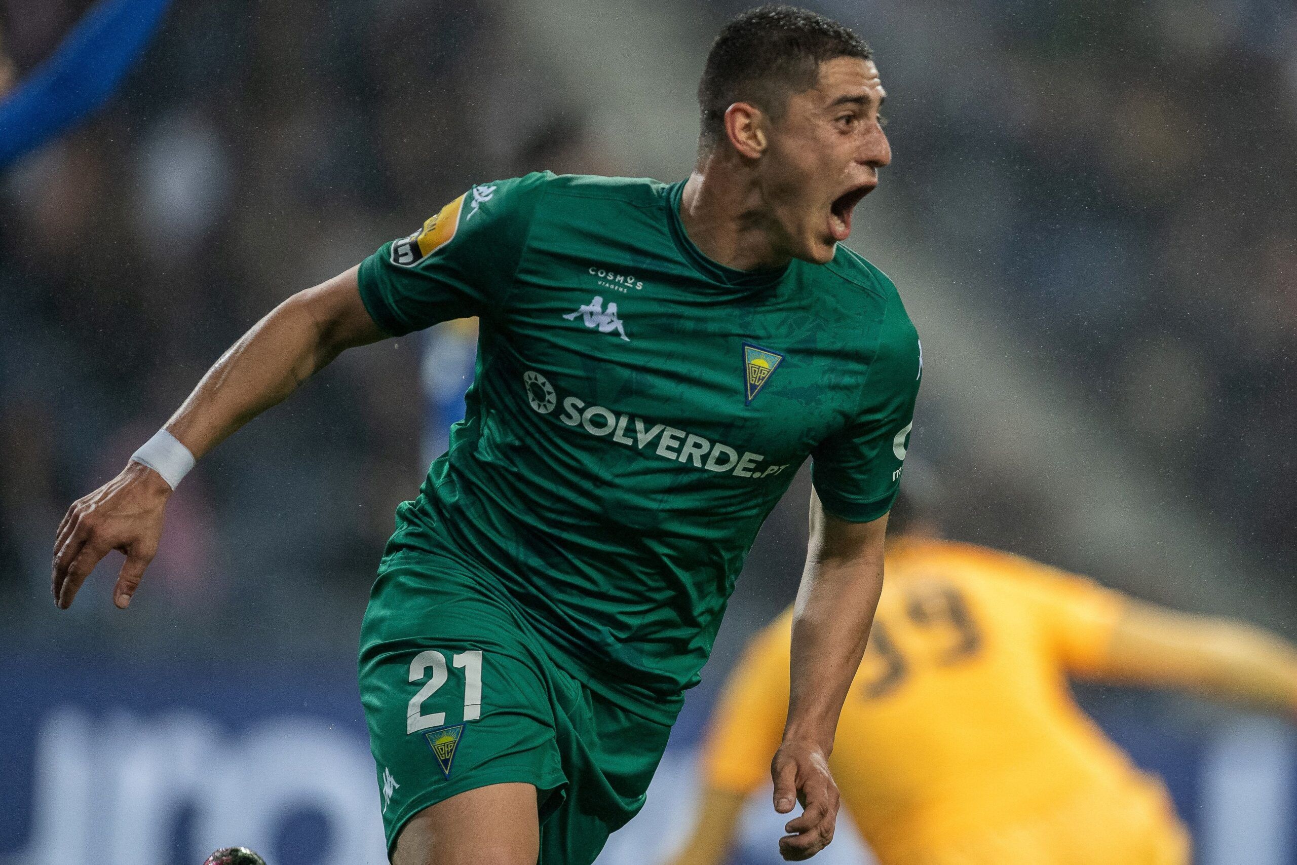 Estoril's Portuguese forward Tiago Gouveia celebrates after scoring his team's first goal during the Portuguese League football match between FC Porto and GD Estoril Praia at the Dragao stadium in Porto, on March 10, 2023. (Photo by Rui Manuel FARINHA / AFP) (Photo by RUI MANUEL FARINHA/AFP via Getty Images)