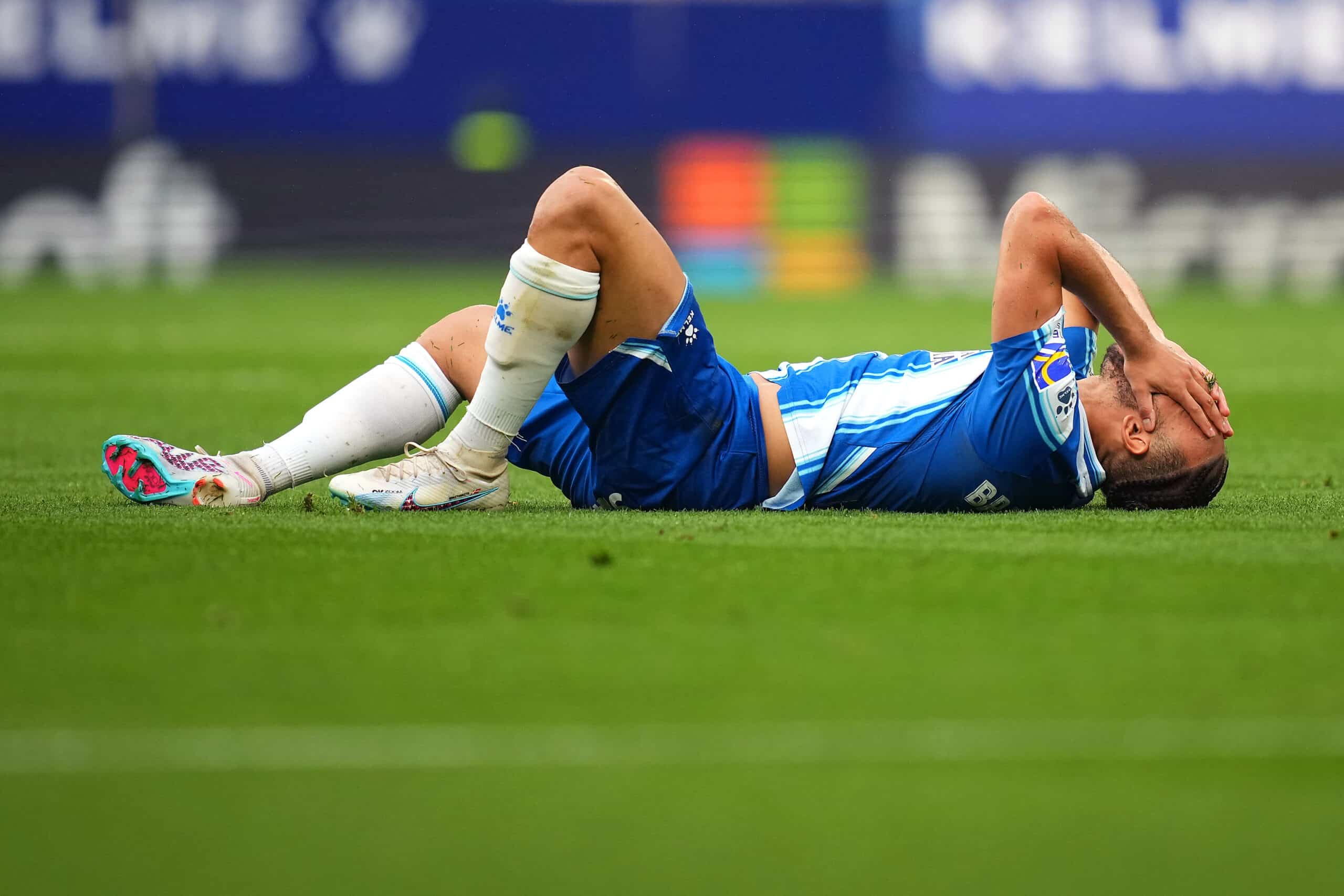 BARCELONA, SPAIN - APRIL 30: Martin Braithwaite of RCD Espanyol looks dejected during the LaLiga Santander match between RCD Espanyol and Getafe CF at RCDE Stadium on April 30, 2023 in Barcelona, Spain. (Photo by Alex Caparros/Getty Images)