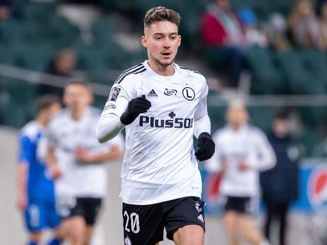 WARSAW, POLAND - 2023/03/12: Ernest Muci of Legia in action during the Polish PKO Ekstraklasa League match between Legia Warszawa and PGE FKS Stal Mielec at Marshal Jozef Pilsudski Legia Warsaw Municipal Stadium. Final score; Legia Warszawa 2:0 PGE FKS Stal Mielec. (Photo by Mikolaj Barbanell/SOPA Images/LightRocket via Getty Images)