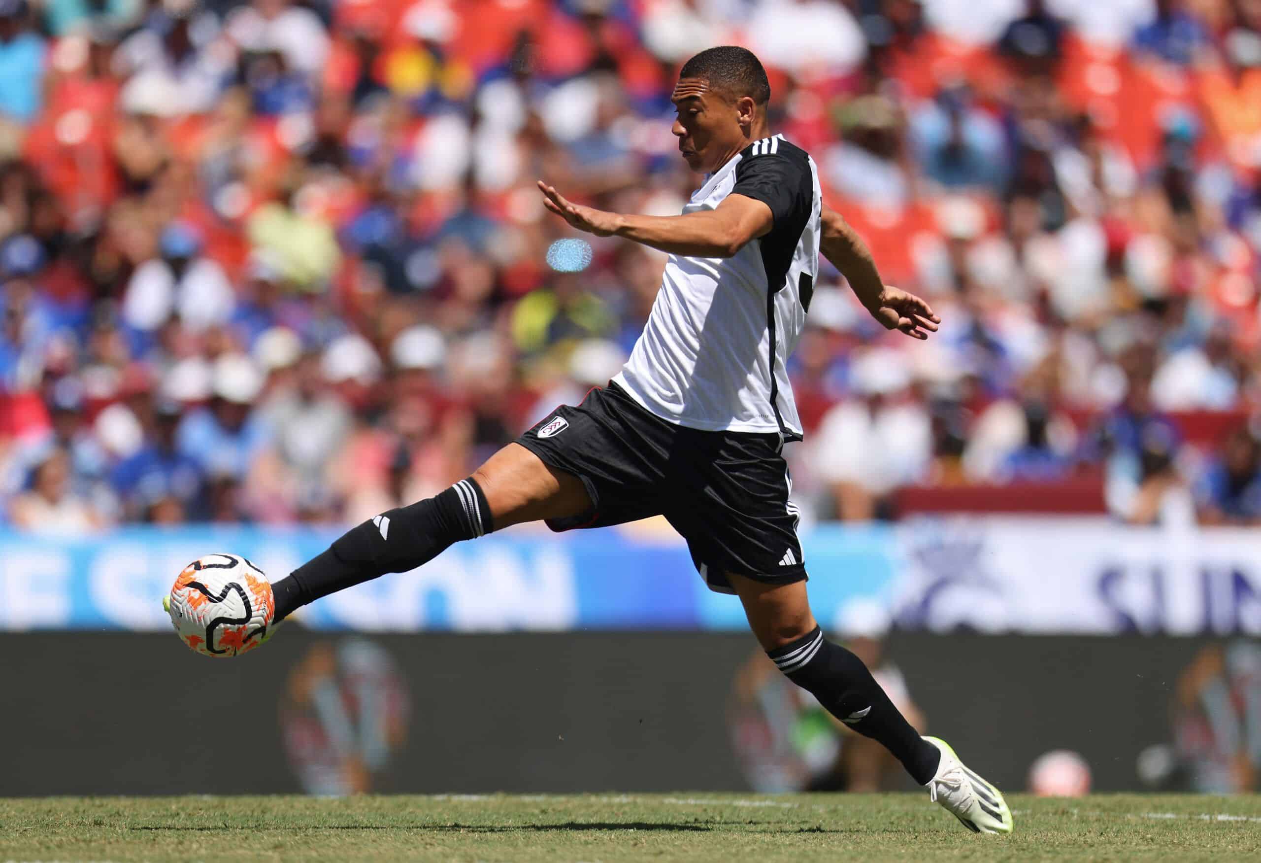 LANDOVER, MARYLAND - JULY 30: Carlos Vinicius of Fulham controls the ball during the Premier League Summer Series match between Chelsea FC and Fulham FC at FedExField on July 30, 2023 in Landover, Maryland. (Photo by Mike Stobe/Getty Images)