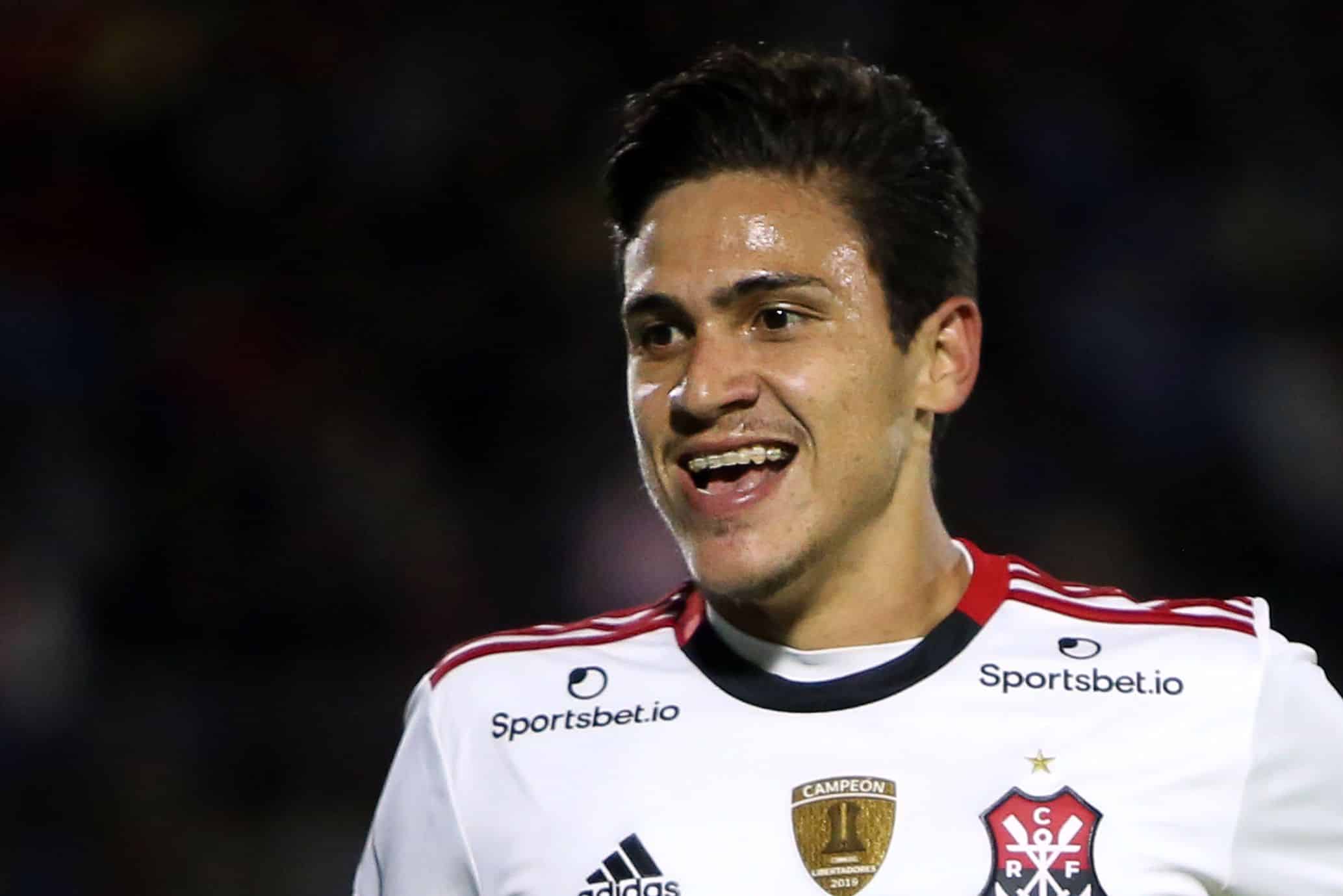 Flamengo's Pedro Guilherme Abreu celebrates after scoring a goal during the Recopa Sudamericana 2020 football match between Brazil's CR Flamengo and Ecuador's Independiente del Valle at Olimpico Atahualpa stadium in Quito, Ecuador, on February 19, 2020. (Photo by Cristina Vega Rhor / AFP) (Photo by CRISTINA VEGA RHOR/AFP via Getty Images)