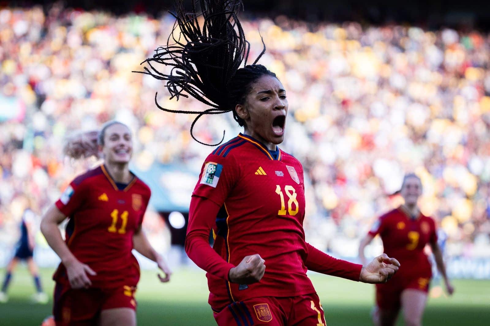 Salma Paralluelo deshace el empate a faltade 5 minutos. Fuente: Twitter Oficial de la Selección Española (@SEFutbolFem)