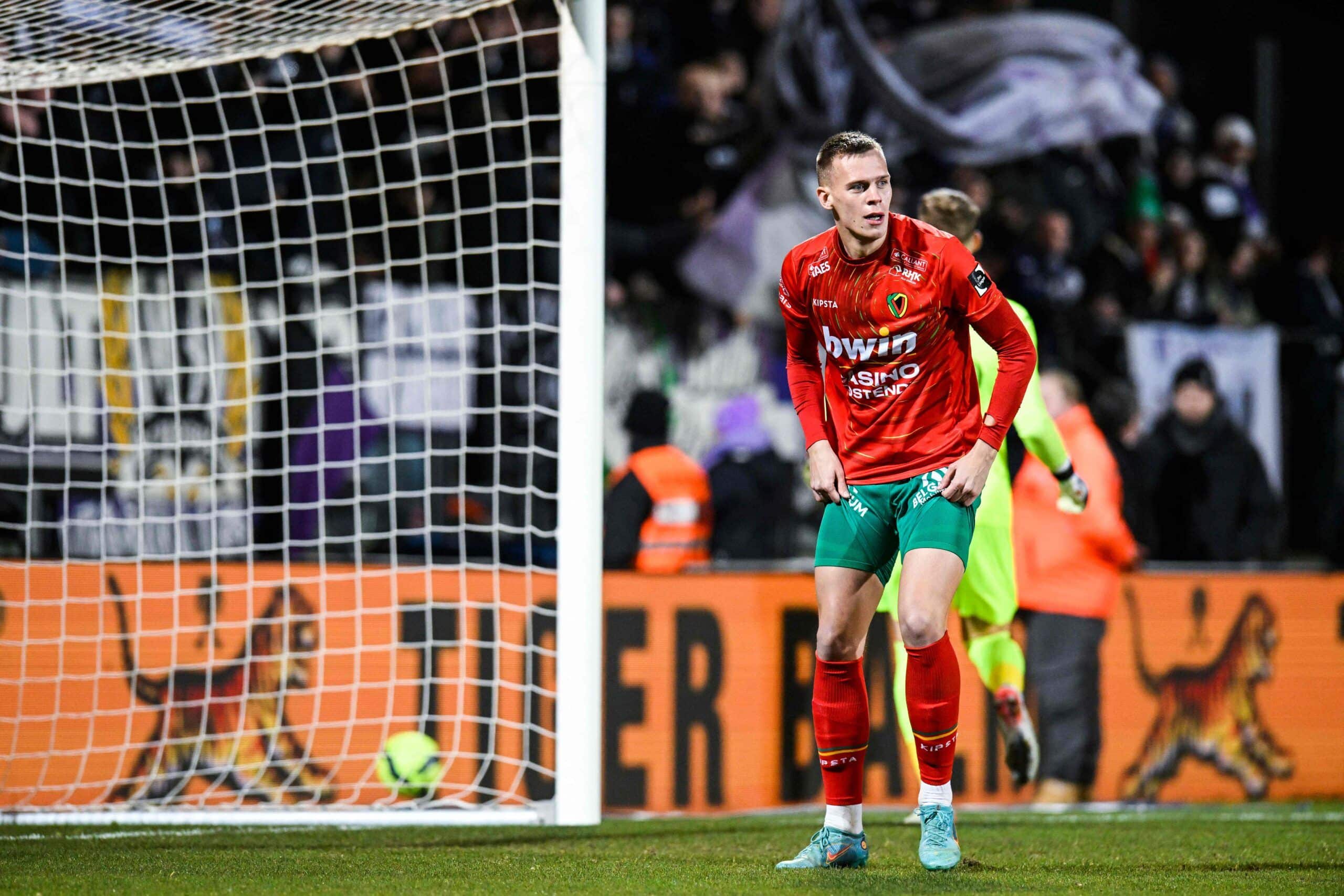 Oostende's Ivan Durdov pictured during a soccer match between KV Oostende and RSC Anderlecht, Friday 03 February 2023 in Oostende, on day 24 of the 2022-2023 'Jupiler Pro League' first division of the Belgian championship. BELGA PHOTO TOM GOYVAERTS (Photo by TOM GOYVAERTS / BELGA MAG / Belga via AFP) (Photo by TOM GOYVAERTS/BELGA MAG/AFP via Getty Images)