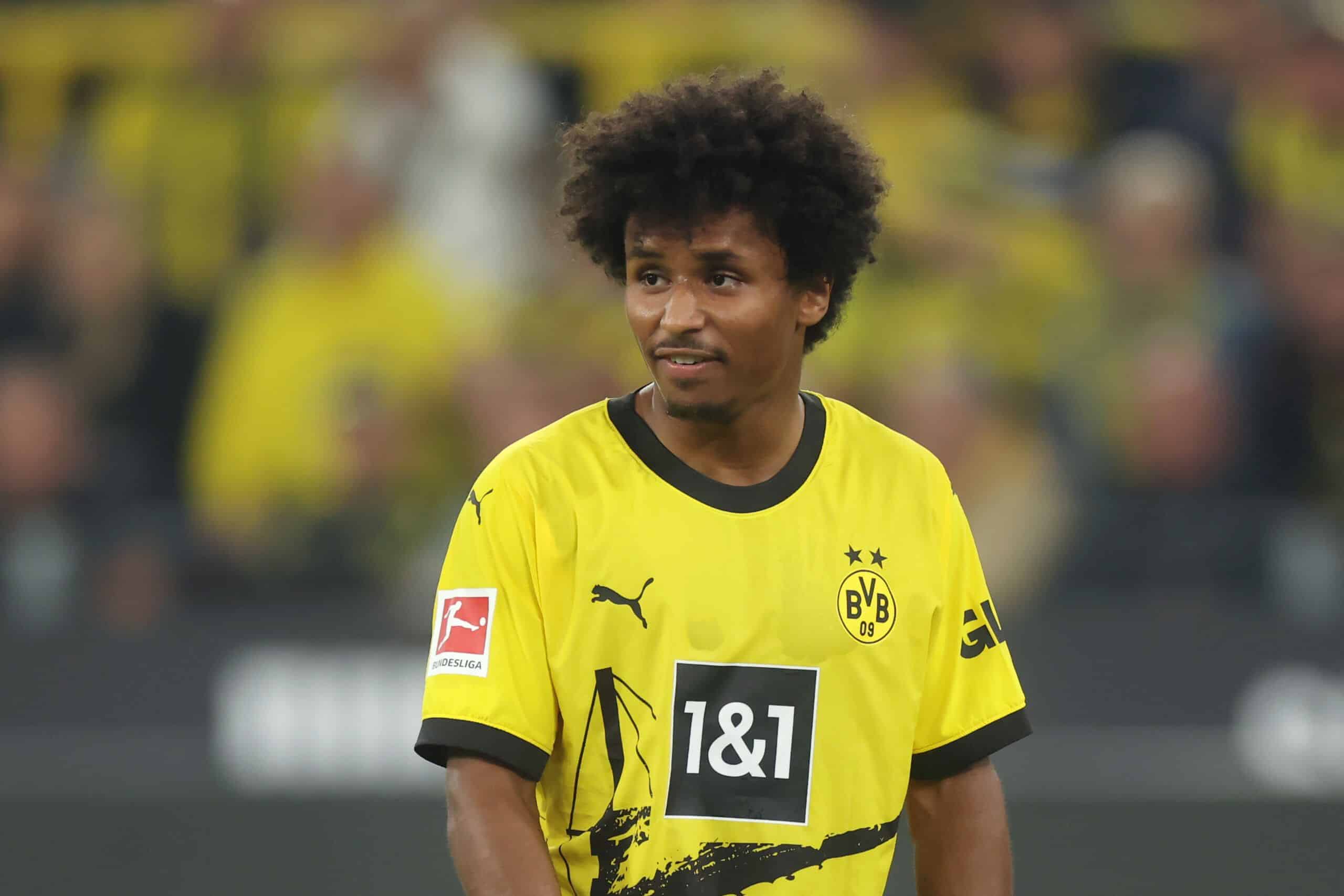DORTMUND, GERMANY - SEPTEMBER 01: Karim Adeyemi of Borussia Dortmund reacts during the Bundesliga match between Borussia Dortmund and 1. FC Heidenheim 1846 at Signal Iduna Park on September 01, 2023 in Dortmund, Germany. (Photo by Alex Grimm/Getty Images)