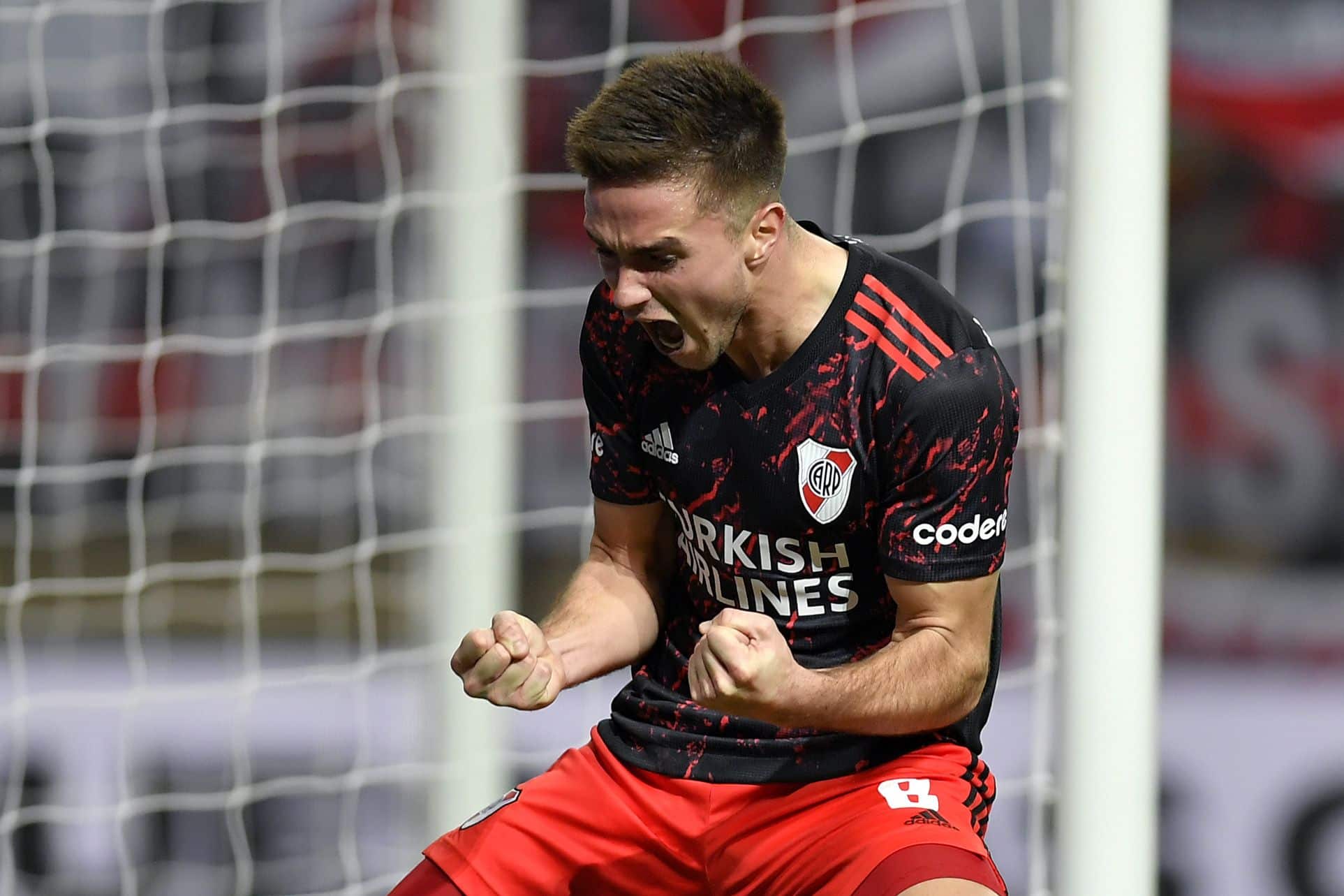 SAN LUIS, ARGENTINA - JULY 13: Agustín Palavecino of River Plates celebrates after scoring the second goal of his team  during a match between Barracas Central and River Plate as part of round of 32 of Copa Argentina 2022 at Estadio La Pedrera on July 13, 2022 in San Luis, Argentina. (Photo by Hernan Cortez/Getty Images)