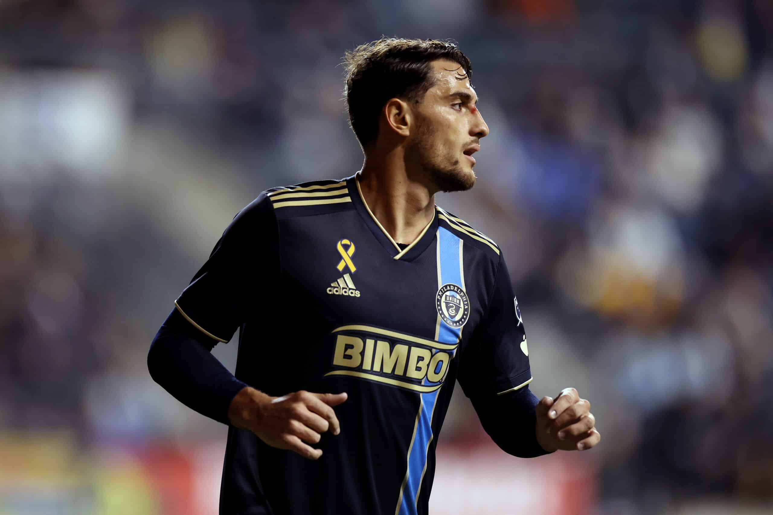CHESTER, PENNSYLVANIA - SEPTEMBER 23: Julián Carranza #9 of Philadelphia Union looks on during the first half alaq at Subaru Park on September 23, 2023 in Chester, Pennsylvania. (Photo by Tim Nwachukwu/Getty Images)