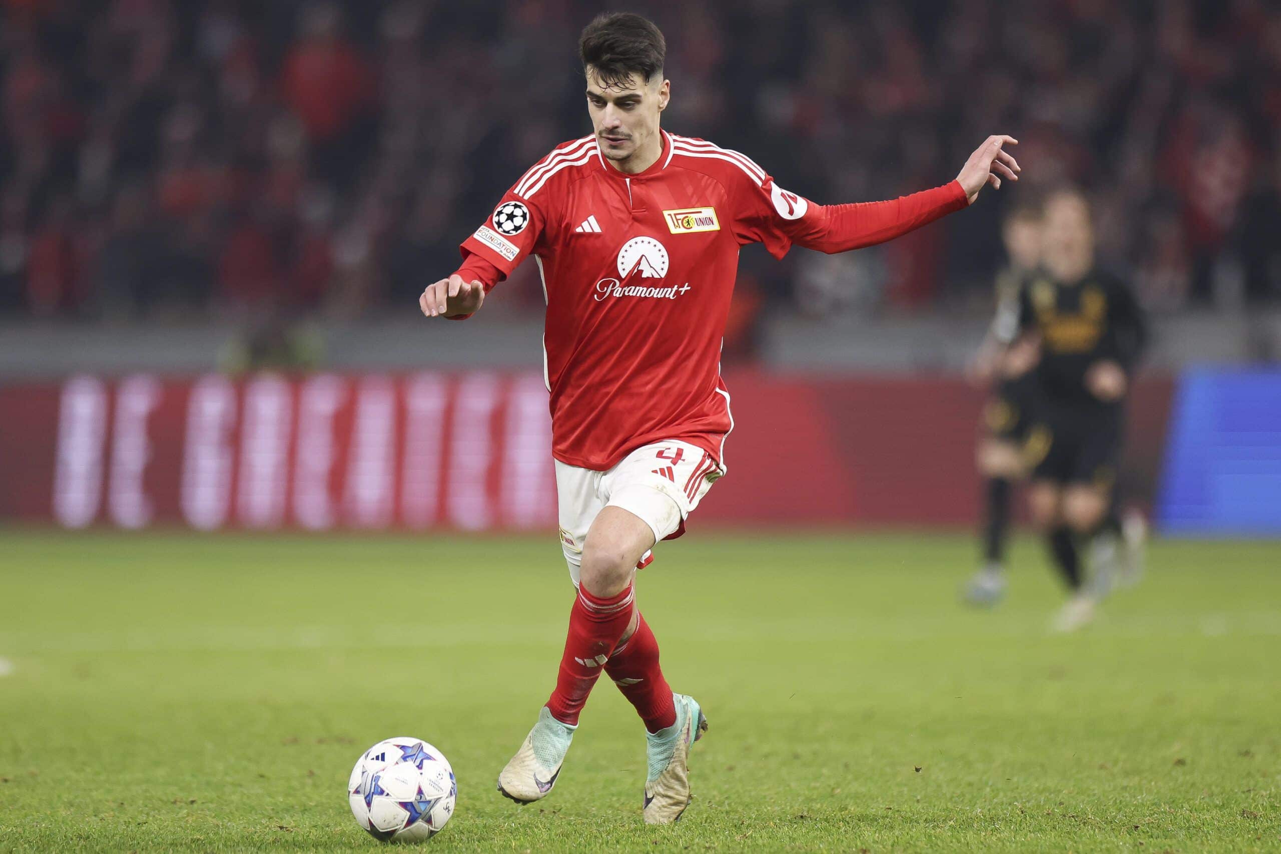 BERLIN, GERMANY - DECEMBER 12: Leite Diogo of 1. FC Union Berlin controls the ball  during the UEFA Champions League match between 1. FC Union Berlin and Real Madrid CF at Olympiastadion on December 12, 2023 in Berlin, Germany. (Photo by Maja Hitij/Getty Images)