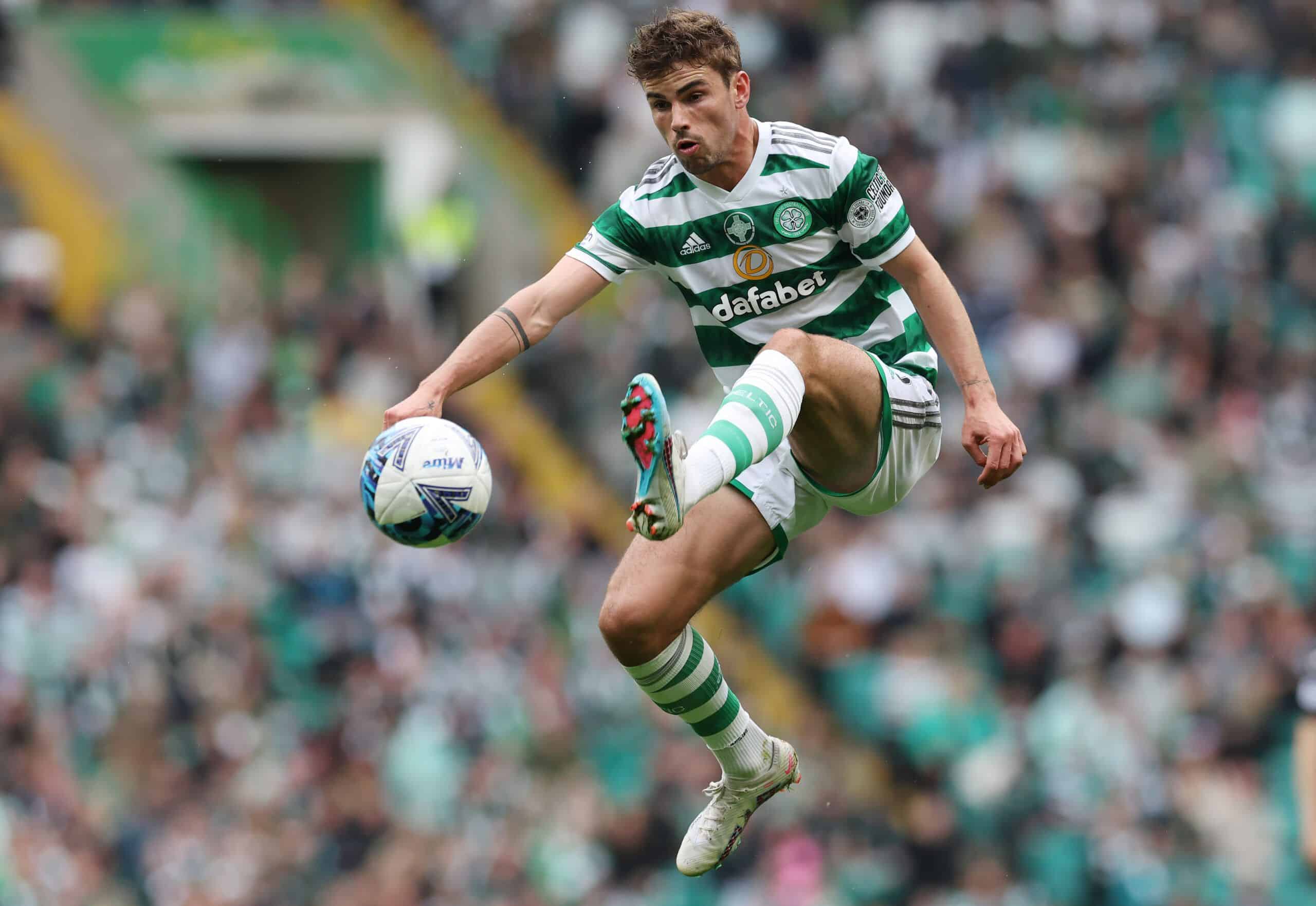 GLASGOW SCOTLAND - MAY 20: Matt O'Riley of Celtic controls the ball during the Celtic vs St Mirren Cinch Premiership match at Celtic Park on May 20, 2023 in Glasgow, Scotland. (Photo by Ian MacNicol/Getty Images)