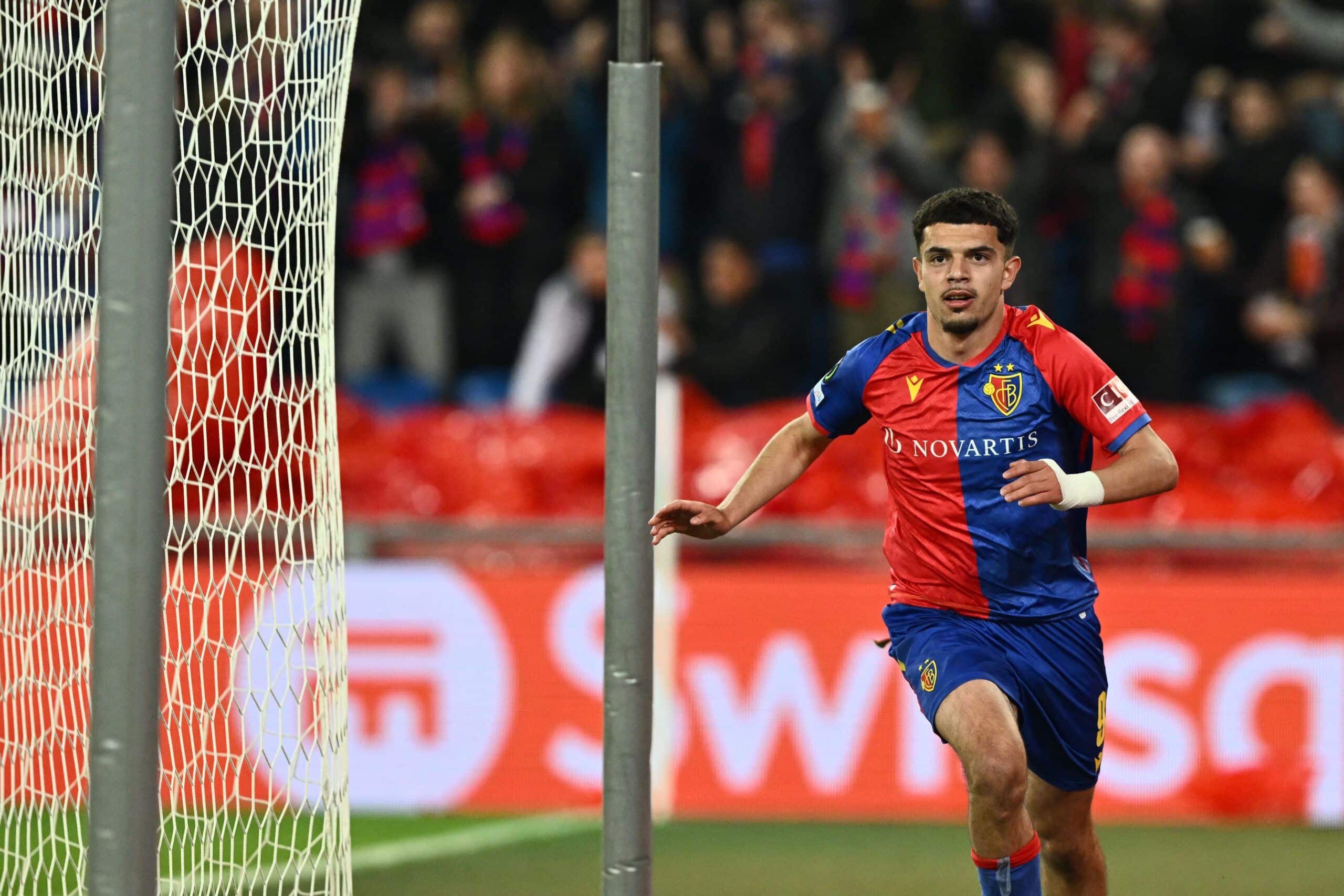FC Basel's Spain's forward Hugo Novoa Ramos celebrates after scoring his team's first goal during the UEFA Conference League semi-final second leg football match between Fiorentina and Basel, at the Saint Jakob-Park stadium, in Basel, Switzerland, on May 18, 2023. (Photo by SEBASTIEN BOZON / AFP) (Photo by SEBASTIEN BOZON/AFP via Getty Images)