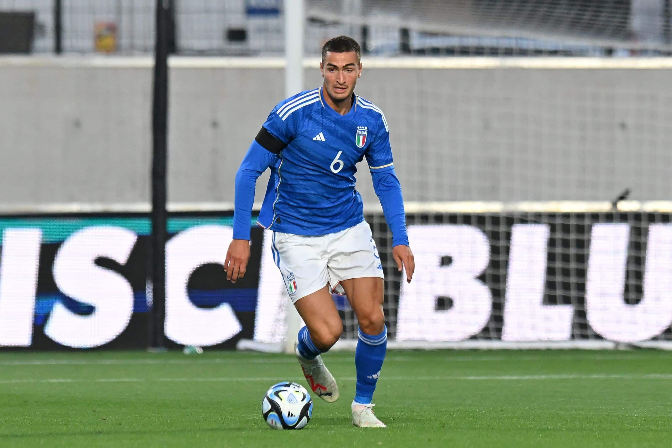 BOLZEN, ITALY - OCTOBER 17: Diego Coppola of Italy in action during the UEFA U21 EURO Qualifier match between Italy and Norway at Stadio Druso on October 17, 2023 in Bolzen, Italy. (Photo by Alessandro Sabattini/Getty Images)