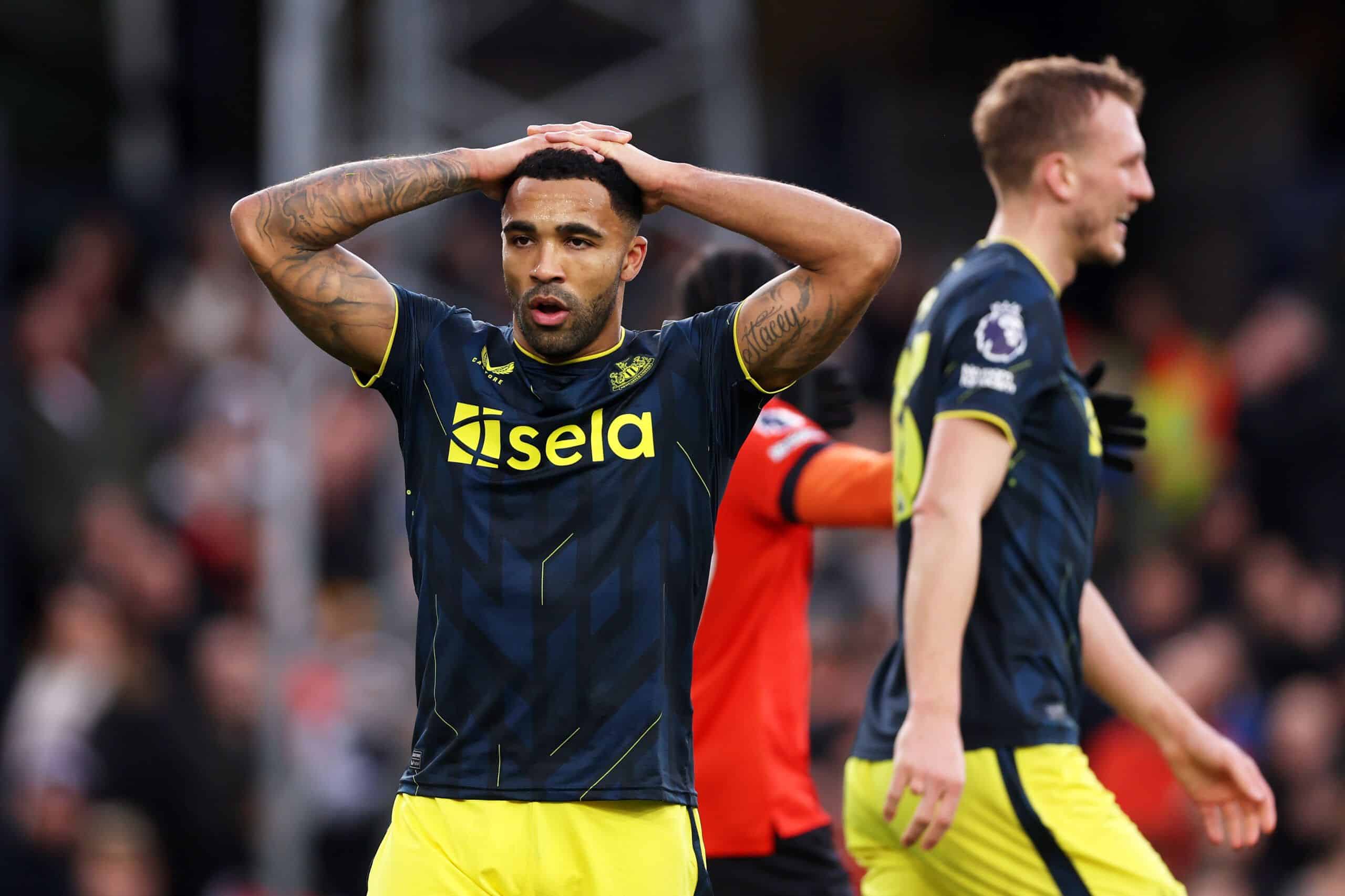 LUTON, ENGLAND - DECEMBER 23: Callum Wilson of Newcastle United reacts after a missed chance during the Premier League match between Luton Town and Newcastle United at Kenilworth Road on December 23, 2023 in Luton, England. (Photo by Alex Pantling/Getty Images)