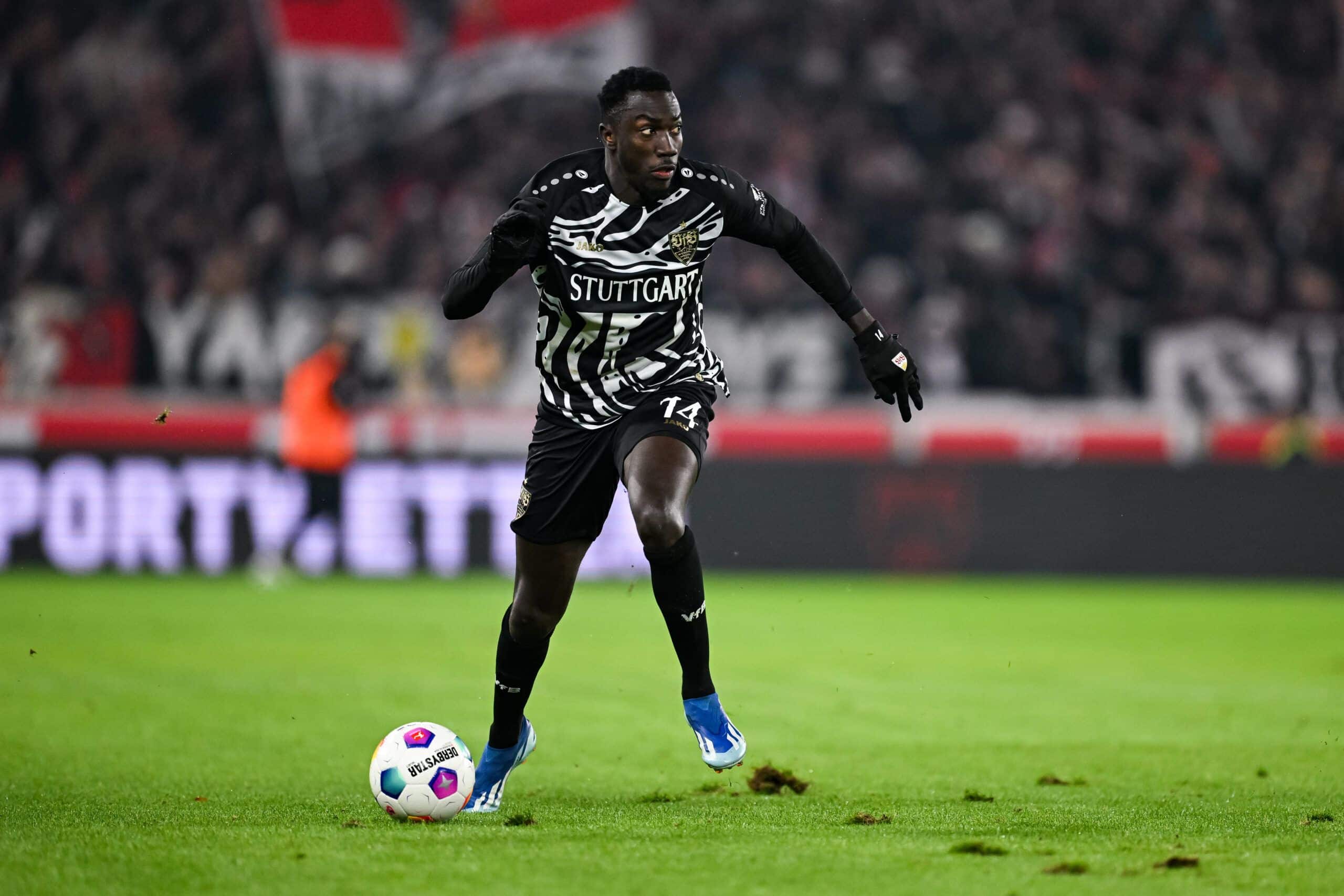STUTTGART, GERMANY - DECEMBER 2: Silas Katompa Mvumpa of Stuttgart in action during the Bundesliga match between VfB Stuttgart and SV Werder Bremen at MHPArena on December 2, 2023 in Stuttgart, Germany. (Photo by Daniel Kopatsch/Getty Images)