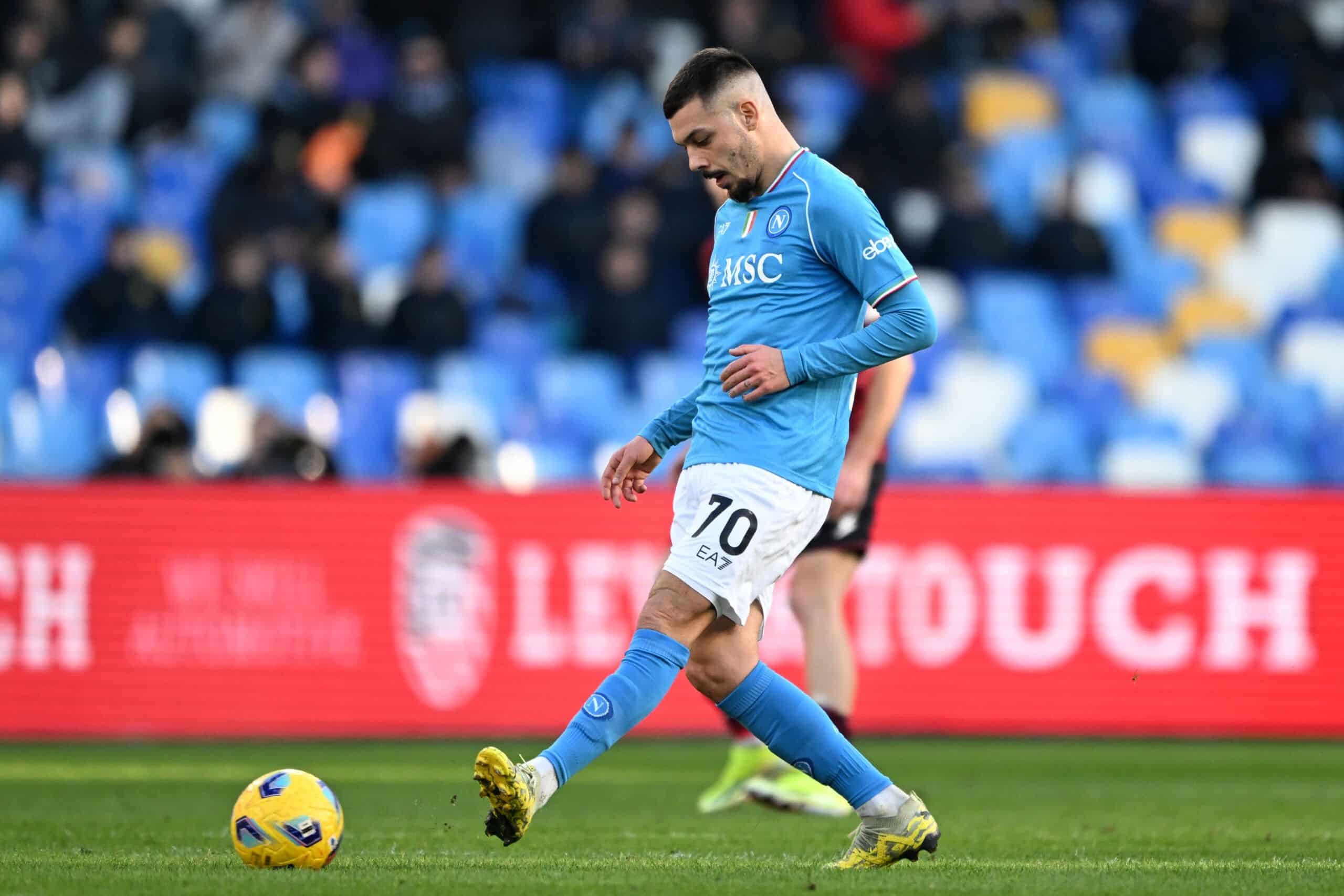 NAPLES, ITALY - JANUARY 13: Gianluca Gaetano of SSC Napoli during the Serie A TIM match between SSC Napoli and US Salernitana - Serie A TIM  at Stadio Diego Armando Maradona on January 13, 2024 in Naples, Italy. (Photo by Francesco Pecoraro/Getty Images)
