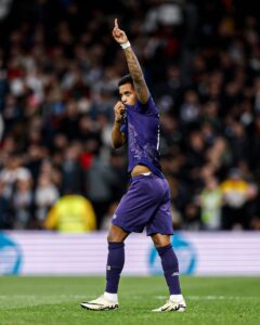 Rodrygo celebra su primer tanto frente al Athletic. Foto: @realmadrid.