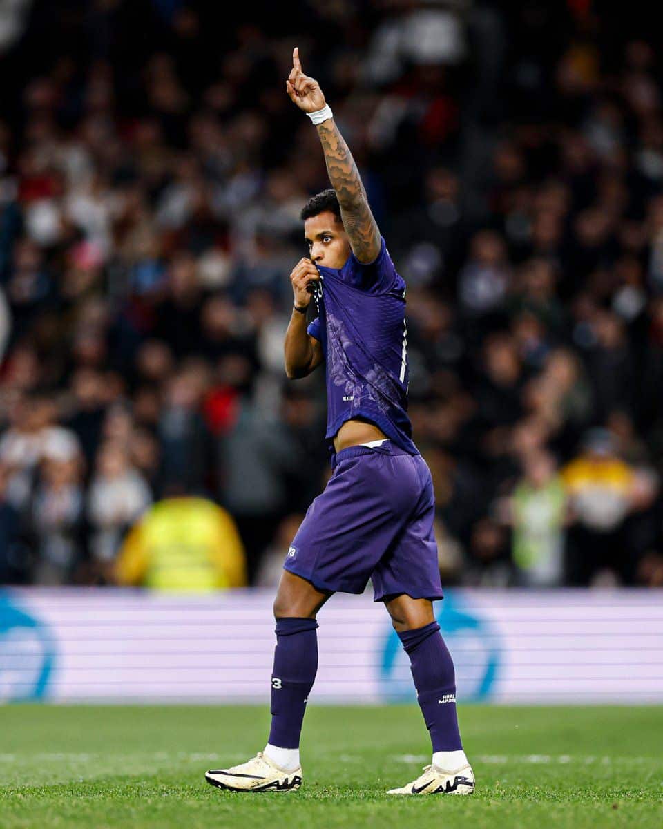 Rodrygo celebra su primer tanto frente al Athletic. Foto: @realmadrid.