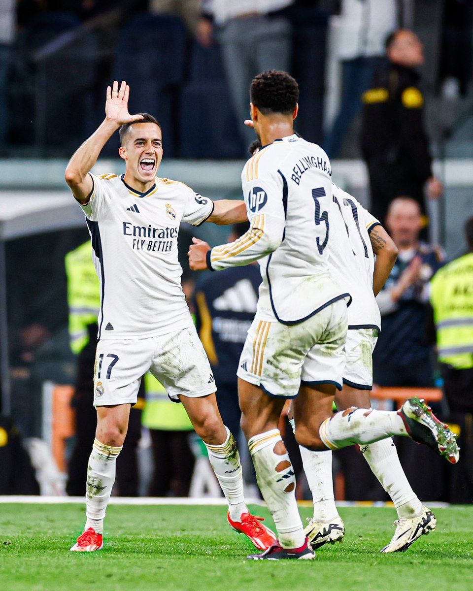 Bellingham y Lucas celebran uno de los tantos del Real Madrid. Foto: @realmadrid.