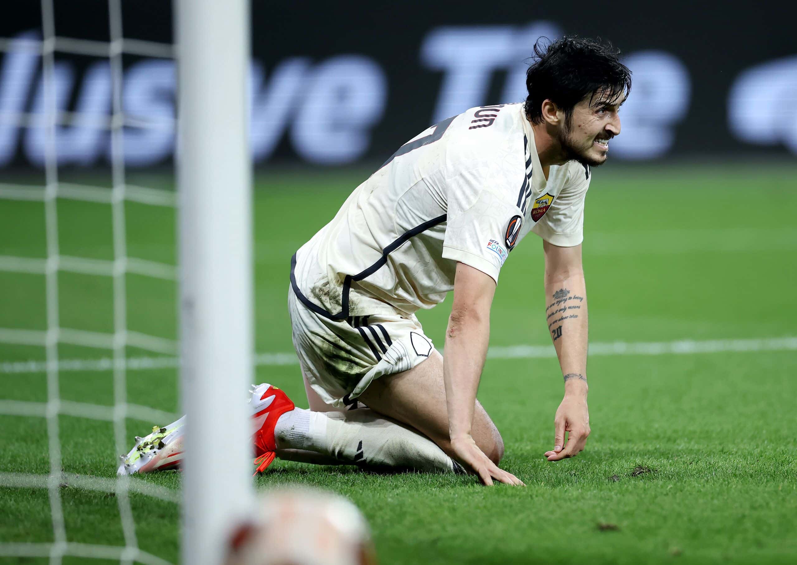 LEVERKUSEN, GERMANY - MAY 09: Sardar Azmoun of AS Roma  reacts during the UEFA Europa League 2023/24 Semi-Final second leg match between Bayer 04 Leverkusen and AS Roma at BayArena on May 09, 2024 in Leverkusen, Germany. (Photo by Alex Grimm/Getty Images)