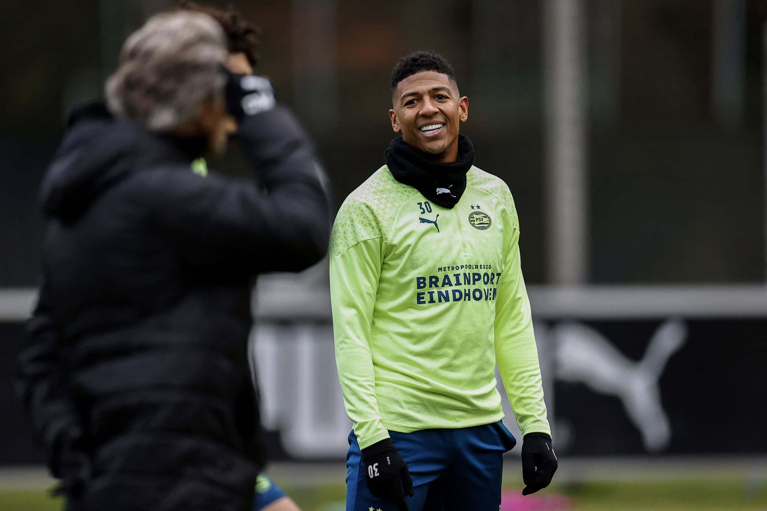 PSV Eindhoven's Dutch forward Patrick van Aanholt takes part in a training session on the eve of their UEFA Champions League Group B match against Arsenal FC at PSV Campus De Herdgang in Eindhoven on December 11, 2023. (Photo by MAURICE VAN STEEN / ANP / AFP) / Netherlands OUT (Photo by MAURICE VAN STEEN/ANP/AFP via Getty Images)