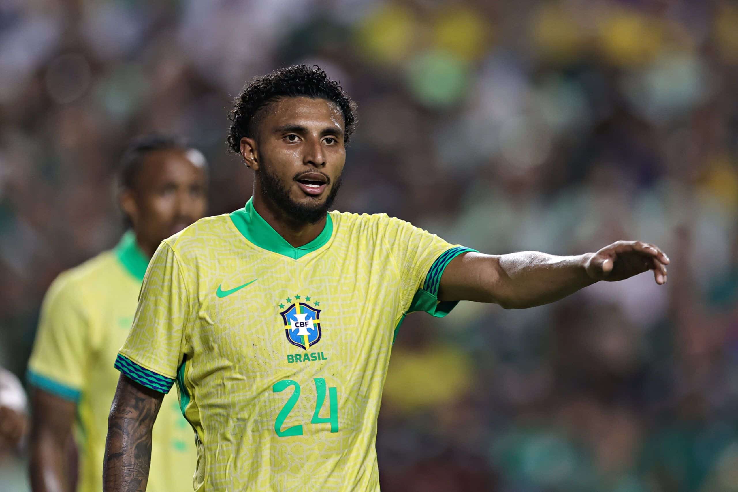 COLLEGE STATION, TEXAS - JUNE 8: Ederson Da Silva #24 of Brazil gestures during an international friendly match against Brazil at Kyle Field on June 8, 2024 in College Station, Texas. (Photo by Omar Vega/Getty Images)