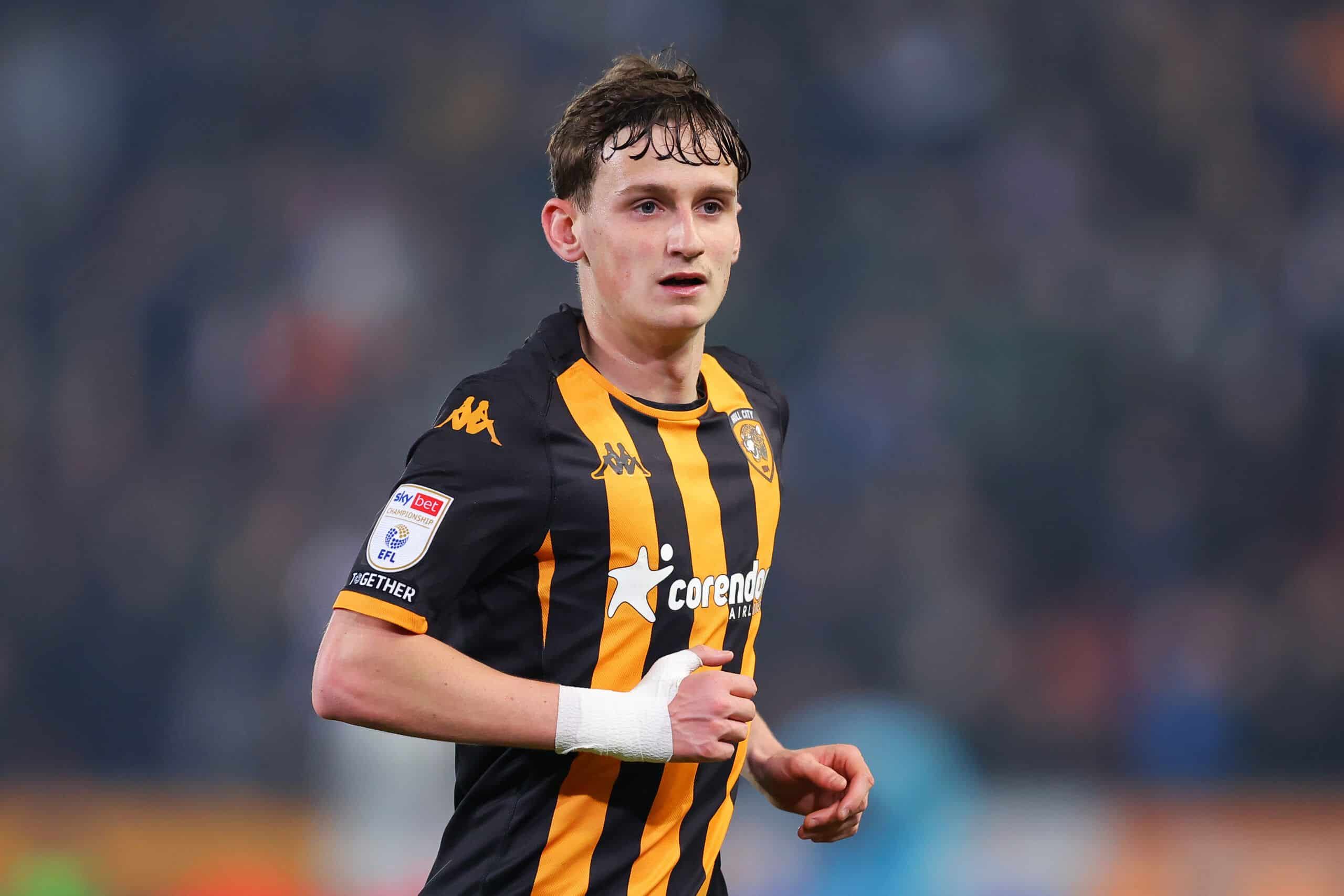 ROTHERHAM, ENGLAND - FEBRUARY 13: Tyler Morton of Hull City looks on during the Sky Bet Championship match between Rotherham United and Hull City at AESSEAL New York Stadium on February 13, 2024 in Rotherham, England. (Photo by Matt McNulty/Getty Images)