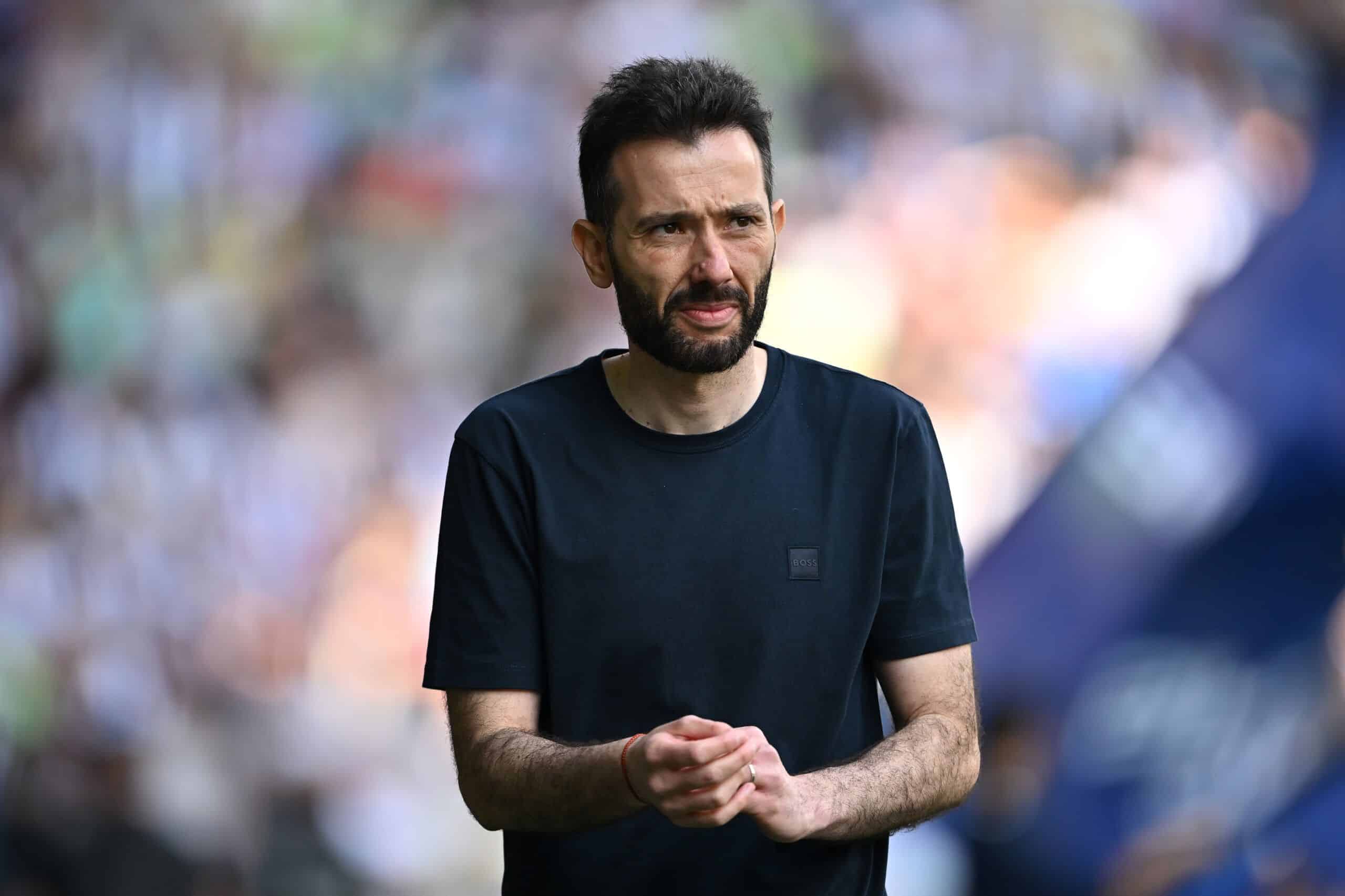 WEST BROMWICH, ENGLAND - MAY 12: Carlos Corberan, Manager of West Bromwich Albion, looks on prior to the Sky Bet Championship Play-Off Semi-Final 1st Leg match between West Bromwich Albion and Southampton at The Hawthorns on May 12, 2024 in West Bromwich, England. (Photo by Dan Mullan/Getty Images)