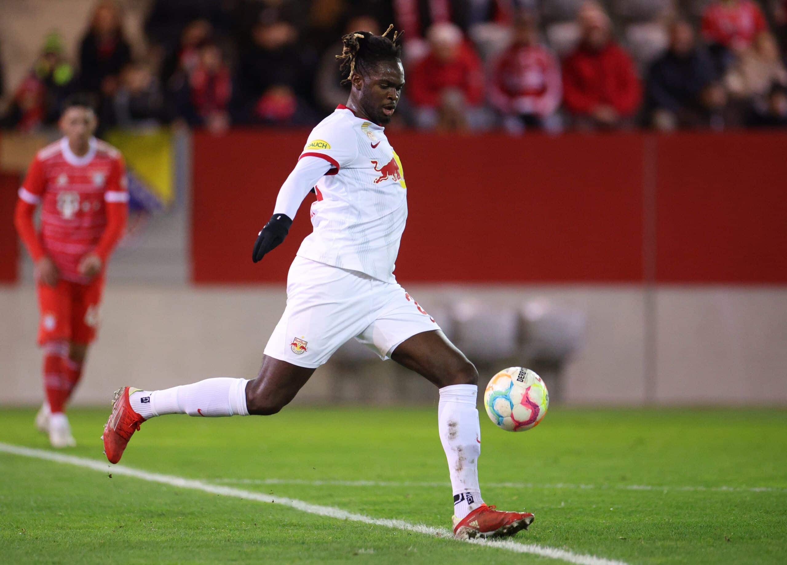 MUNICH, GERMANY - JANUARY 13:  Oumar Solet of Salzburg in action during a test match between FC Bayern München and RB Salzburg at FC Bayern Campus on January 13, 2023 in Munich, Germany. (Photo by Adam Pretty/Getty Images)