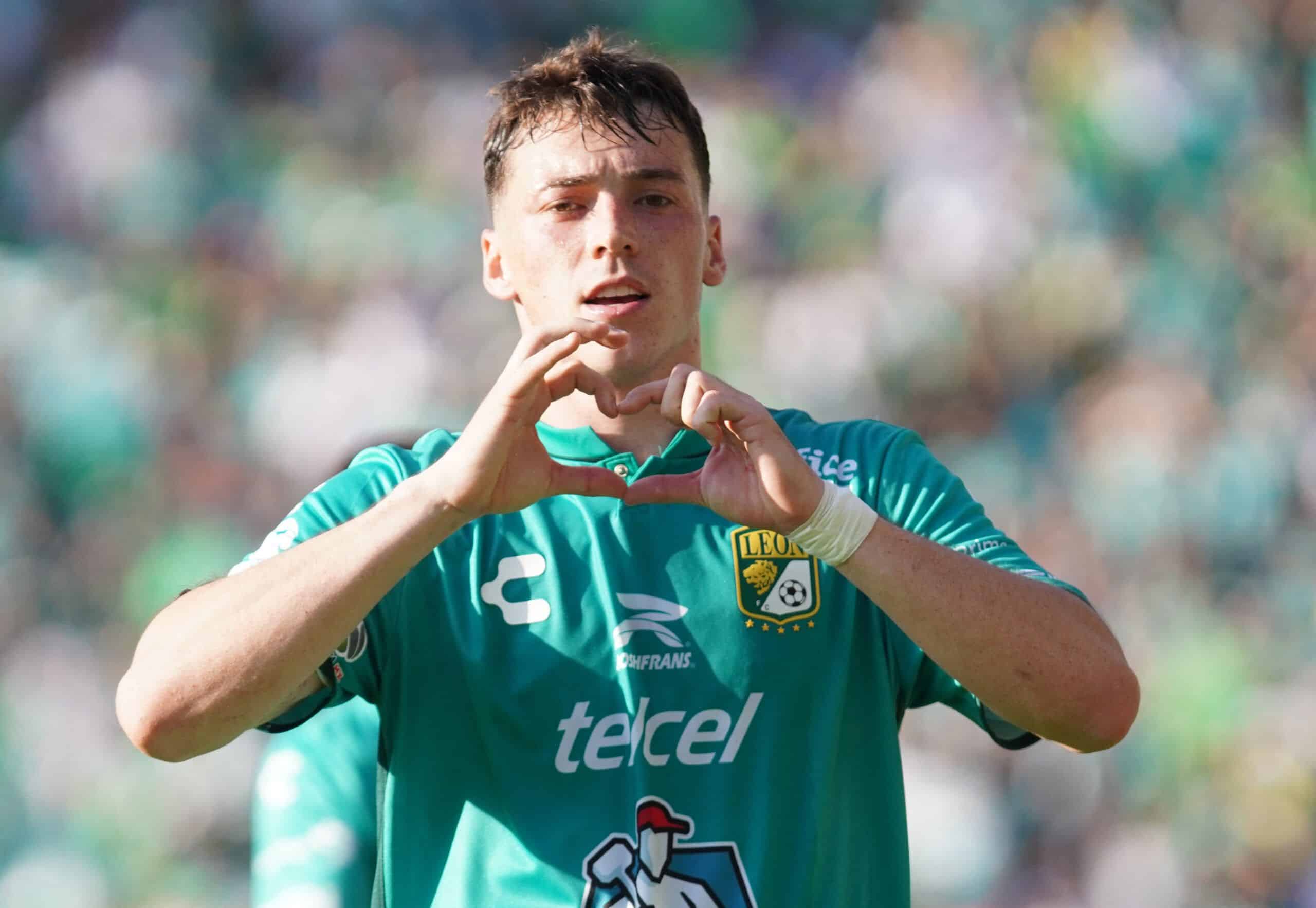 Leon's Uruguayan forward Federico Viñas celebrates after scoring a goal during the Mexican Clausura tournament football match between Leon and Monterrey at the Leon stadium in Leon, Guanajuato State, Mexico, on April 20, 2024. (Photo by Mario ARMAS / AFP) (Photo by MARIO ARMAS/AFP via Getty Images)