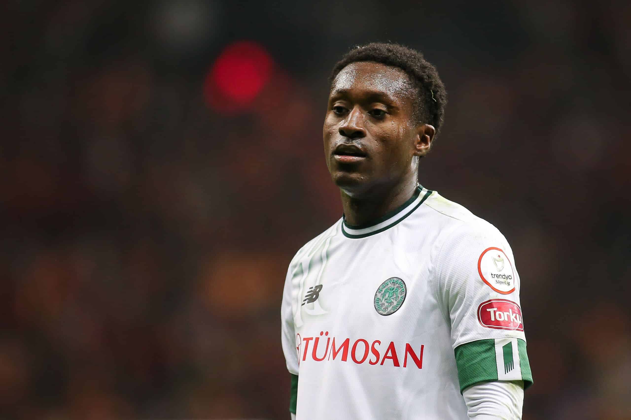 ISTANBUL, TURKEY - JANUARY 7: Marlos Moreno of Konyaspor looks on during the Turkish Super League match between Galatasaray and Konyaspor at Rams Park on January 7, 2024 in Istanbul, Turkey. (Photo by Ahmad by Mora/Getty Images)