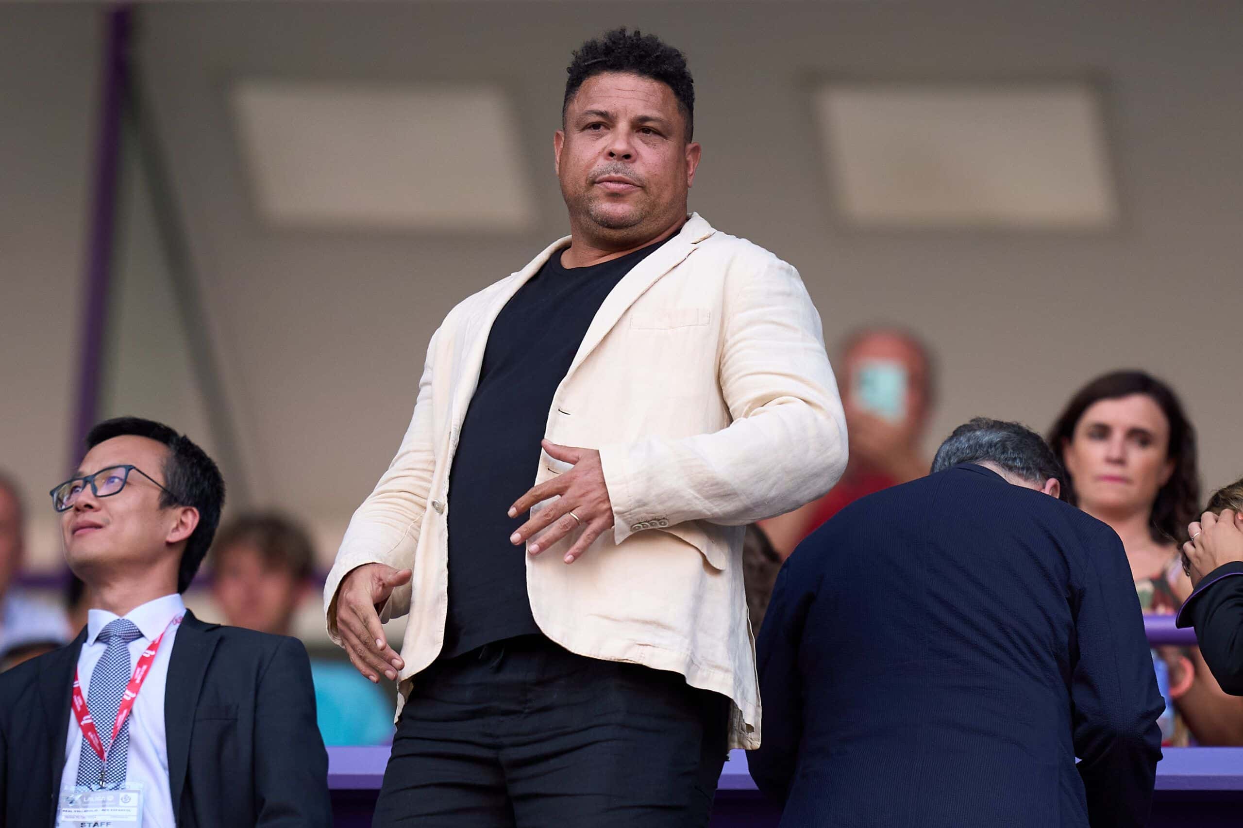 VALLADOLID, SPAIN - AUGUST 19: Ronaldo Nazario, President of Real Valladolid looks on from the stands prior to the La Liga match between Real Valladolid CF and RCD Espanyol de Barcelona at Jose Zorrilla on August 19, 2024 in Valladolid, Spain. (Photo by Angel Martinez/Getty Images)