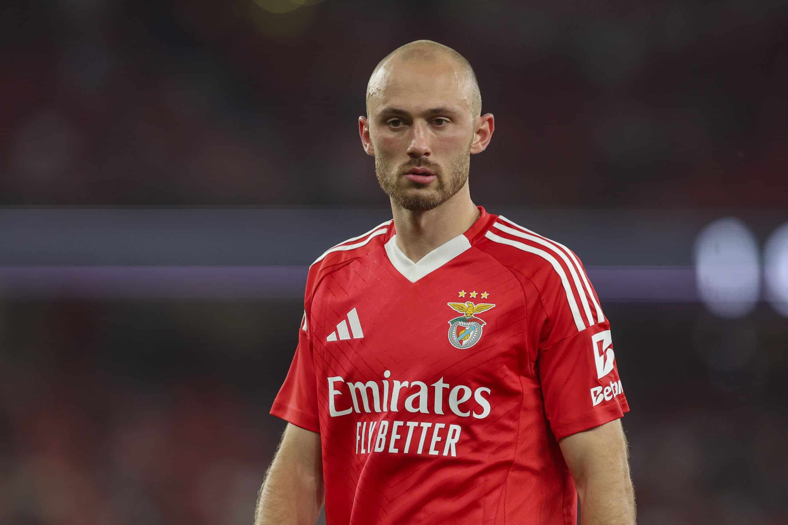 LISBON, PORTUGAL - JULY 25: Fredrik Aursnes of SL Benfica during the Pre-Season Friendly match between SL Benfica and Brentford FC at Estadio da Luz on July 25, 2024 in Lisbon, Portugal. (Photo by Carlos Rodrigues/Getty Images)