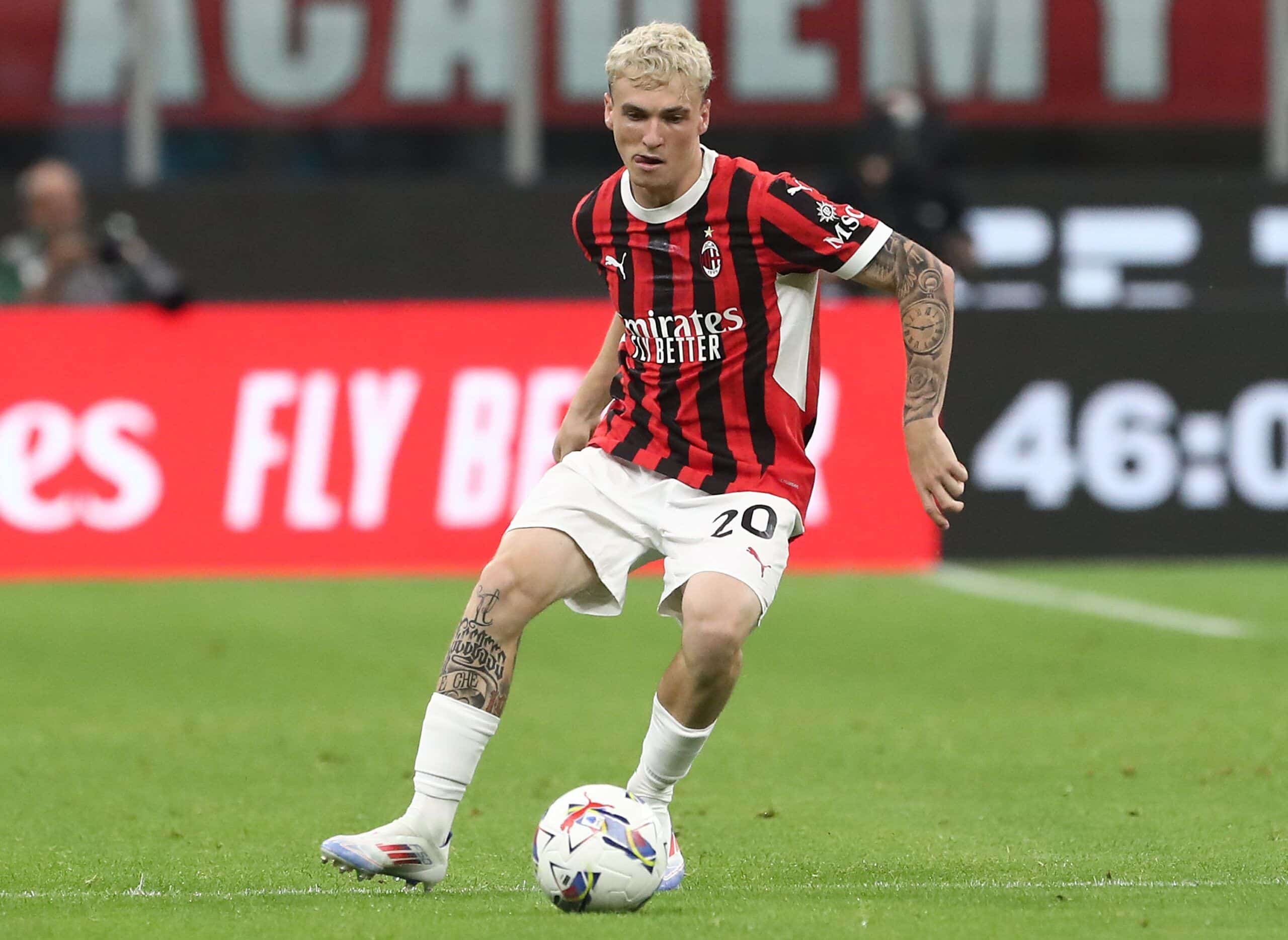 MILAN, ITALY - AUGUST 13: Alex Jimenez of AC Milanin action during the Trofeo Berlusconi match between AC Milan and AC Monza on August 13, 2024 in Milan, Italy. (Photo by Marco Luzzani/Getty Images)