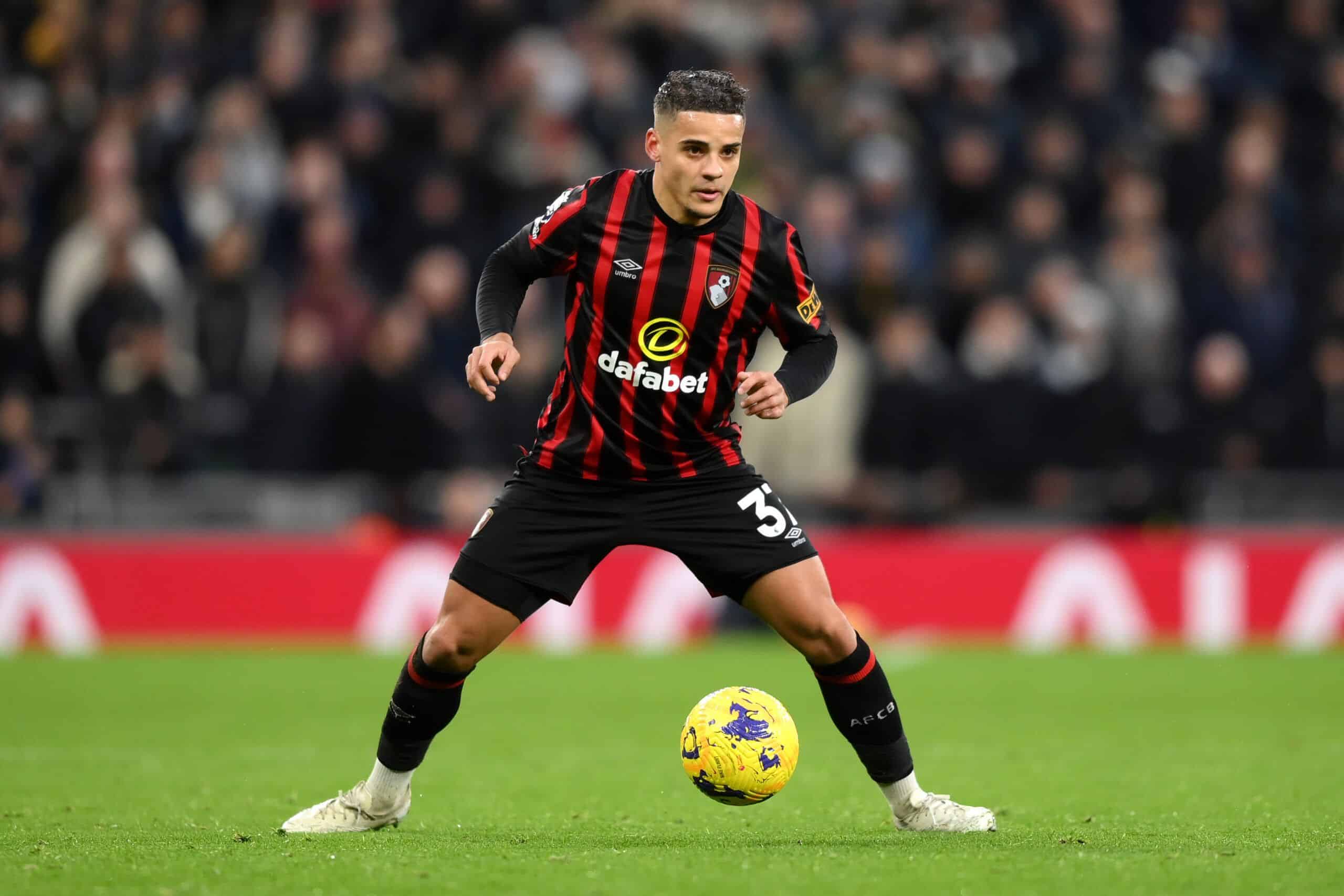 LONDON, ENGLAND - DECEMBER 31: Max Aarons of Bournemouth  during the Premier League match between Tottenham Hotspur and AFC Bournemouth at Tottenham Hotspur Stadium on December 31, 2023 in London, England. (Photo by Justin Setterfield/Getty Images)