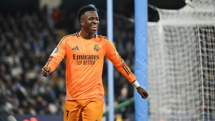 Vinícius, durante el encuentro de Champions en el Etihad. (Photo by Michael Regan/Getty Images)
