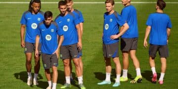 Los jugadores del Barcelona, en un entrenamiento.