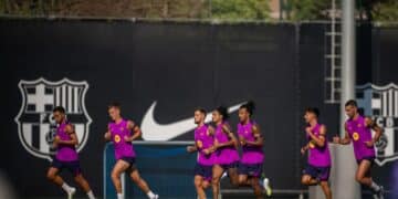 Los jugadores del Barcelona, en un entrenamiento Barça
