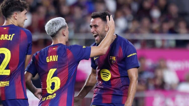 Eric García celebra su gol ante el Vissel Kobe.