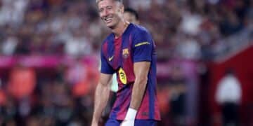 Lewandowski, con el Barcelona en pretemporada.