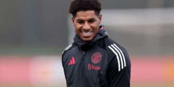 Rashford, en un entrenamiento con el United.