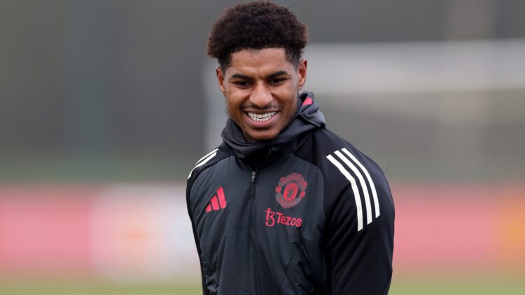 Rashford, en un entrenamiento con el United.