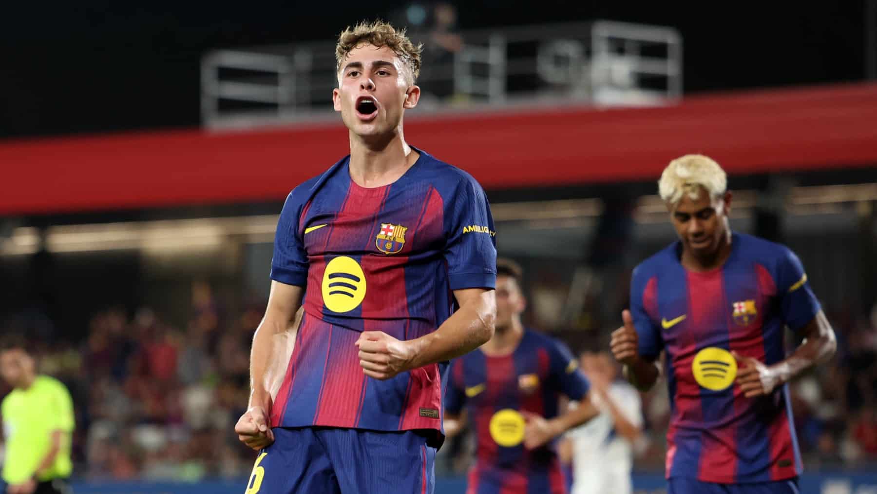 Fermín López celebra un gol en el Joan Gamper.