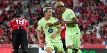 Lamine Yamal celebra su gol al Mallorca.