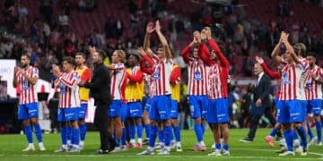 Los jugadores del Atlético celebran una victoria.