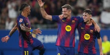 Raphinha, Lewandowski y Fermín.